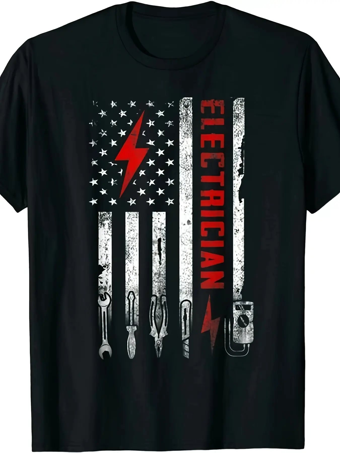 Men's Electrician Gift American Flag T-Shirt - Comfortable Tee with Electrician Tools & Wiring Diagrams Suitable for Training, & Everyday Outfits - Retro Streetwear (Sizes M-3XL)