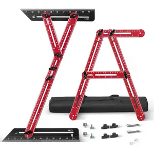 Stair Tread Template Tool - Stair Tread Gauge,  Screw Slide Rail Stair Tools for Stair Measuring Tool Stair Gauge Jig Stair Template Stair Step Tool(Black+Red)