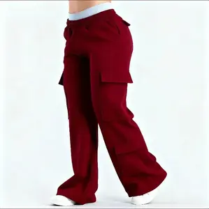 High Waisted Wide Leg Cargo Sweatpants - Casual Loose Fit Joggers with Pockets