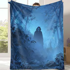 Ultrasoft Lightweight Durable Flannel Blanket, Creepy Forest Ghost Screaming Face Ghostface Print, Perfect for Halloween Parties, Unique Gift for Horror Fans, Macabre Decor for Living Room/Bedroom/Dorm summerwins