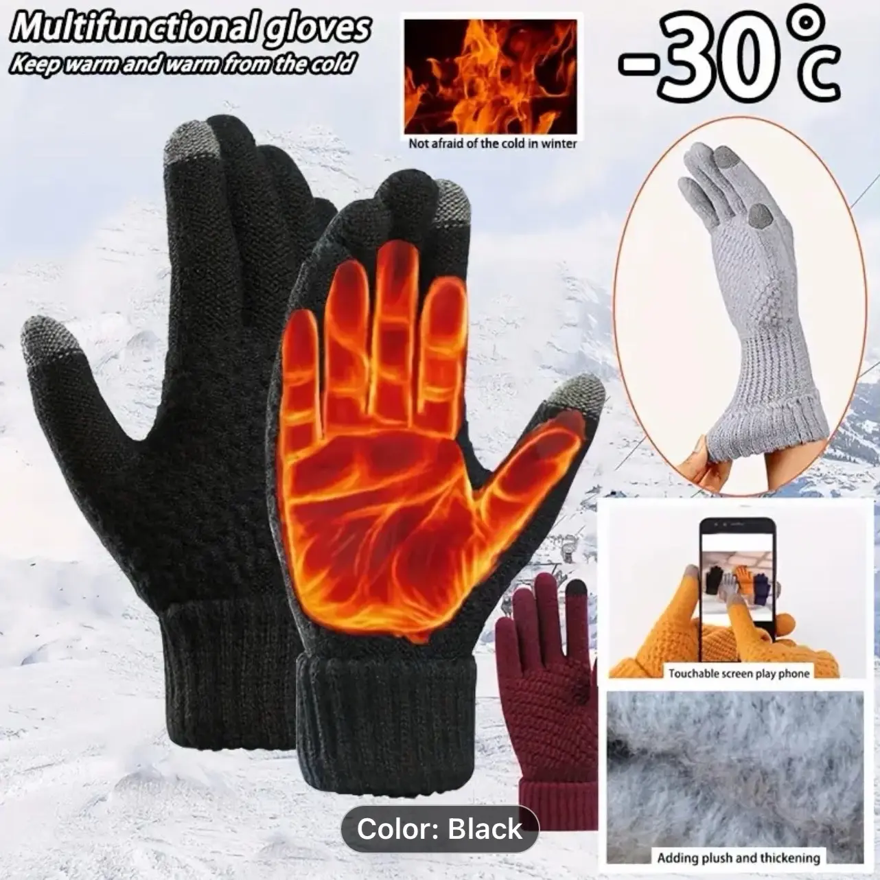 Snugtouch Cozy Touchscreen-Compatible Knit Gloves for Men & Women - Full Finger Coverage Winter Mittens