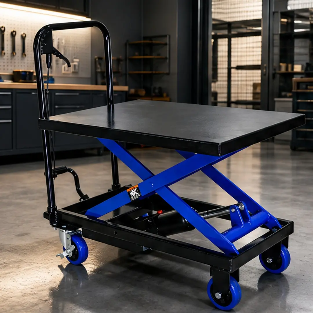 ARCH Hydraulic Lift Trolley 500 LBS Capacity Steel Material Handling Cart with 4 Swivel Wheels for Warehouse Garage Workshop Transportation Black+Blue, Black+Blue Color Options, Product Dimensions: 17.72 W x 27.87 D x 9.06 H in, Color: Black+Blue