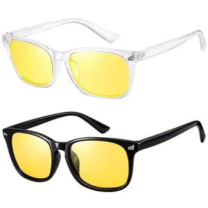 Night Vision Glasses Fit Over Glasses Polarized Anti-Glare Yellow Lens UV Protection Durable Lightweight Retro Sunglasses for Driving Classic Square Frame Reinforced Plastic Comfortable Daily Wear