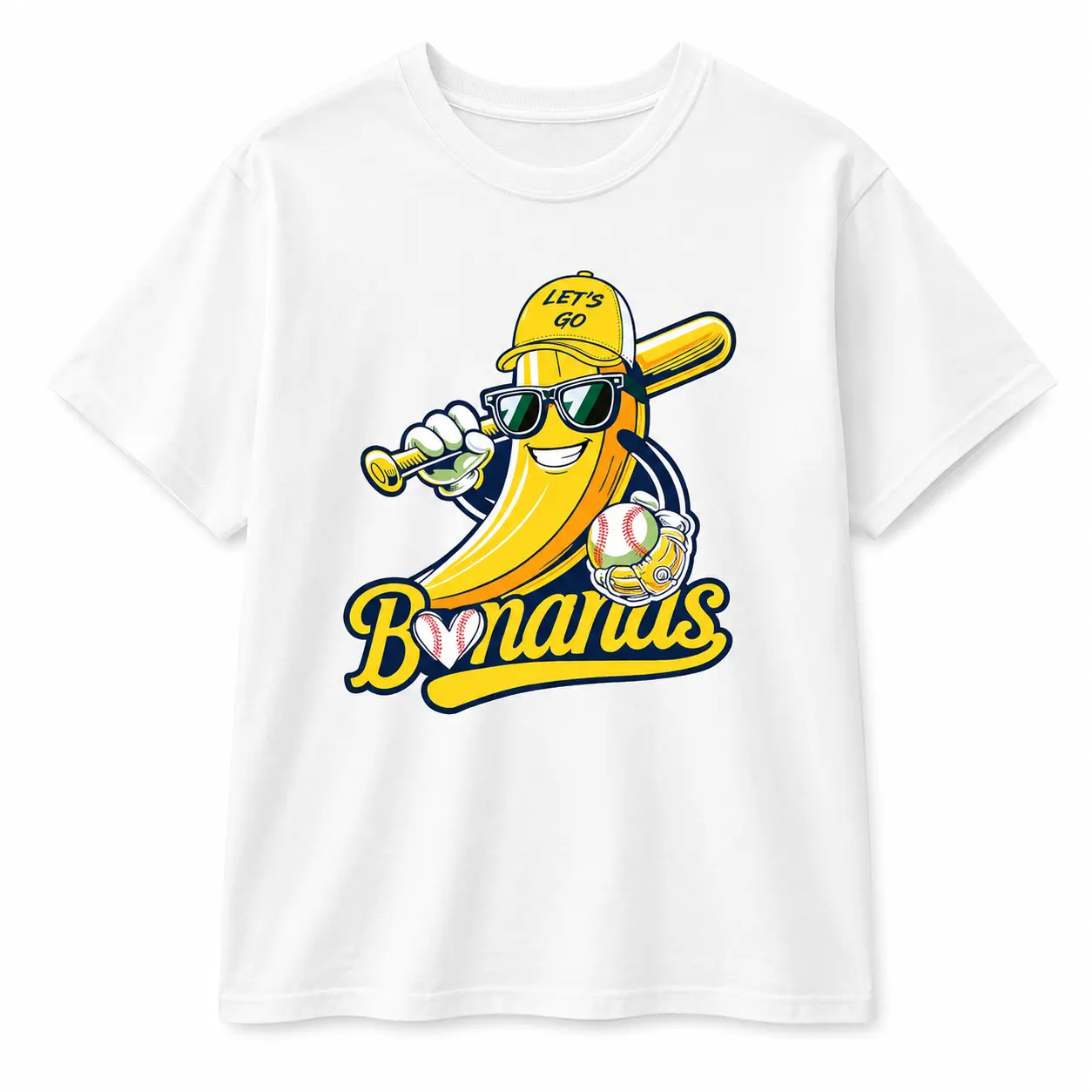 Bananas Cartoon Banana Baseball Mascot Graphic T‑Shirt, Funny Sport Fan Oversized Casual Crewneck Tee For Game Day