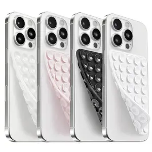 4PCS Silicone Suction Cup Phone Case Mount Double Sided, Sticky Phone Grip for Cell Phone, Hands-Free Phone Accessories for Selfies and Videos, Clear & Pink & Black & White