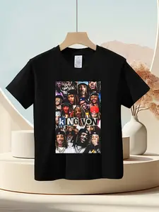 King Von pattern T-shirt - Colorful images and striking text complement each other, designed for rap culture lovers - a stylish casual style suitable for daily wear or music activities