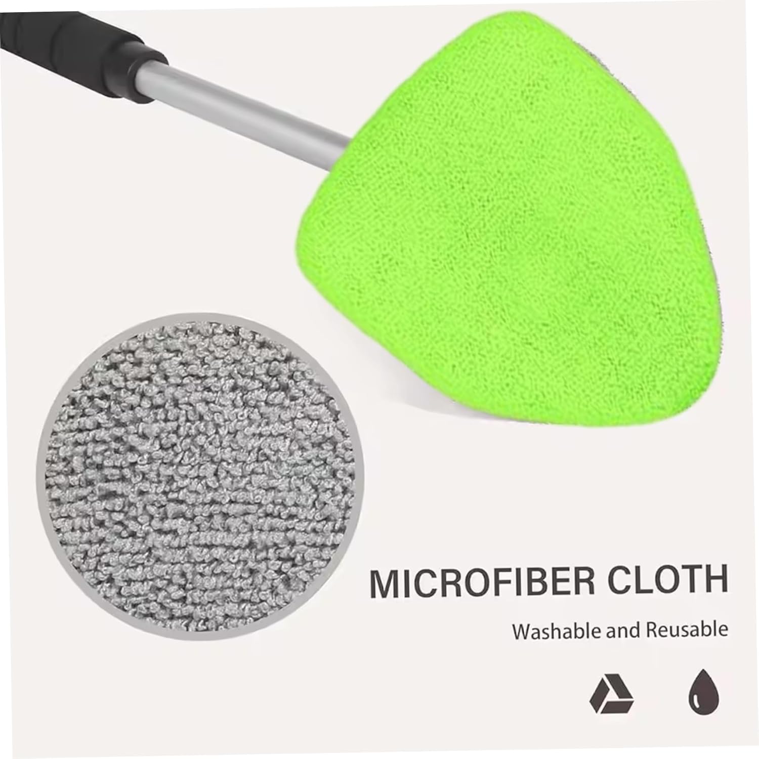 Windshield Cleaner Tool, Car Interior Window Detailing Cleaning Kit with Extendable Handle and 5 Easy-to-Install Reusable Microfiber Pads, Auto Glass Wiper Brush Kit for Car&Home, green, 21in