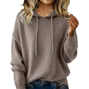 Warm Cashmere Sweaters for Women Crew Neck Soft Wool Hoodies Fall Winter Cozy Knitted Drawstring Hooded Pullover 2025