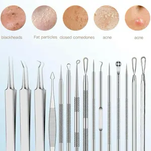 15Pcs/Set Stainless Steel Blackhead Tool Kit,Plucking Black Pimples Tweezers,Blackhead Removal,Blackhead Removal Tweezer,Acne Removal Blemish