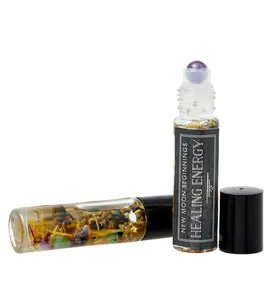 Healing Energy Oil Roller - Amethyst Crystal roller bottle - Negative Energy Cleansing Oil - Crystals & Herbs - Energy Healing Ritual oil