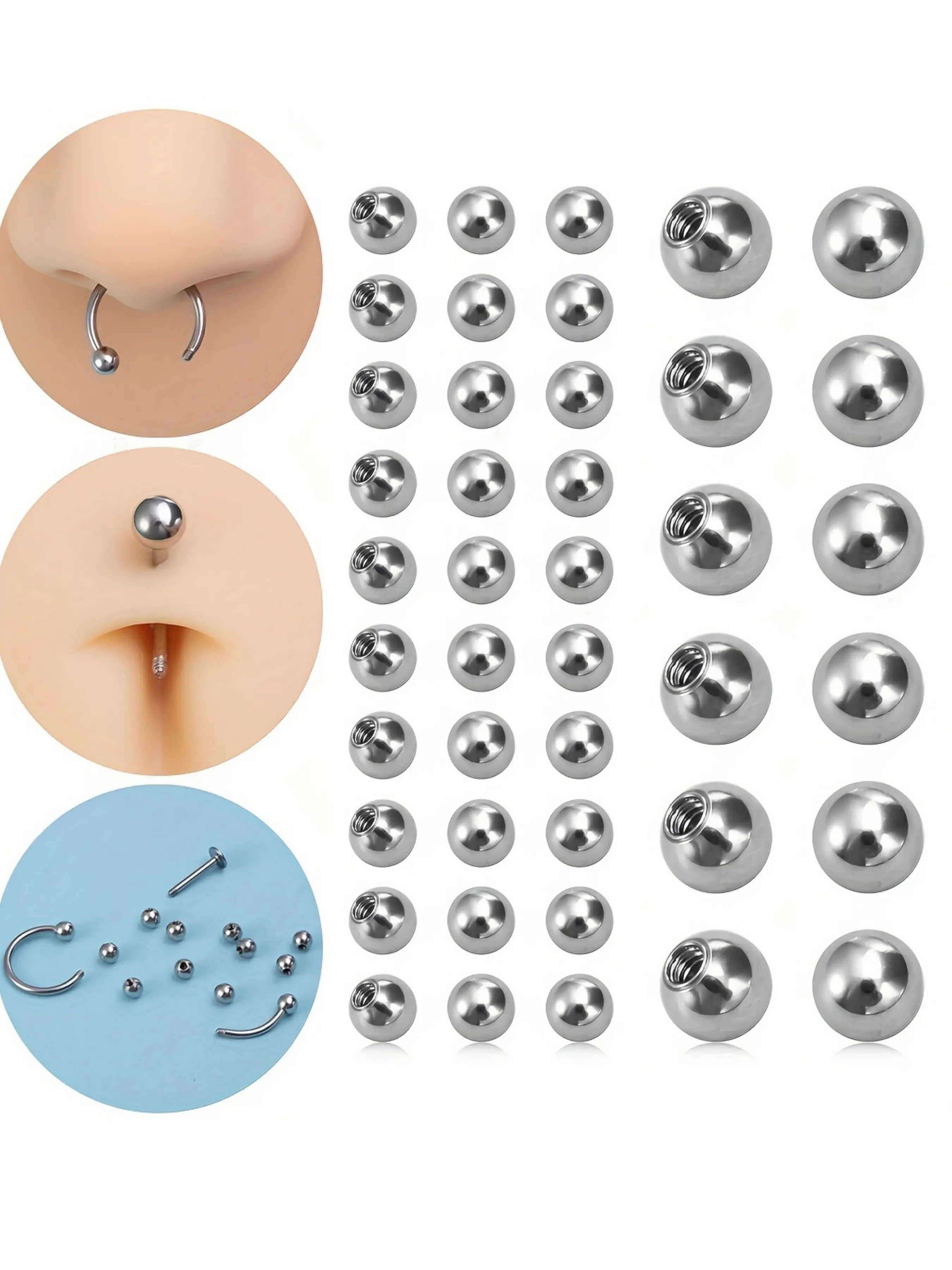 3mm 5mm Stainless Steel Replacement Balls, Tongue, Lip, Belly, Nose, Eyebrow, Cartilage Piercings, Cute & Durable Body Jewelry