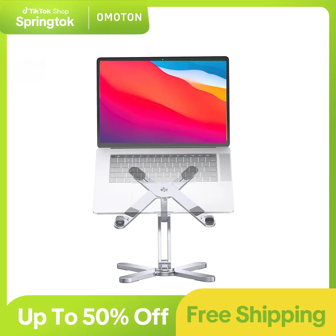 OMOTON Adjustable Laptop Stand with 360 Rotating Base for Mac HP Dell Lenovo - Ergonomic Height, X-Shape Design, Portable and Compact