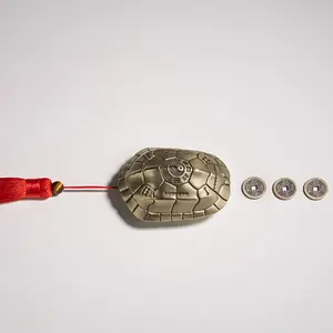 TONGSHIFU Guibubu, Interactive Copper Tortoise(Small), Press-Open Shell with 3 Movable Coins, Family Sensory Toy for Ages 6+ to Adults, Lucky Desk Art Gift Home Office Decoration Home Ornament