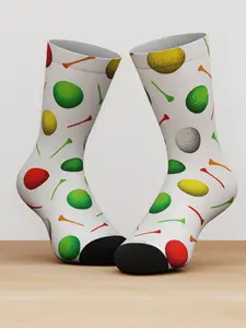 1 Pair Bamboo Socks, Golf Ball, Tee Print Crew Socks, Unisex Funny Sports Style, Breathable Gift for Golfers, Novelty Socks