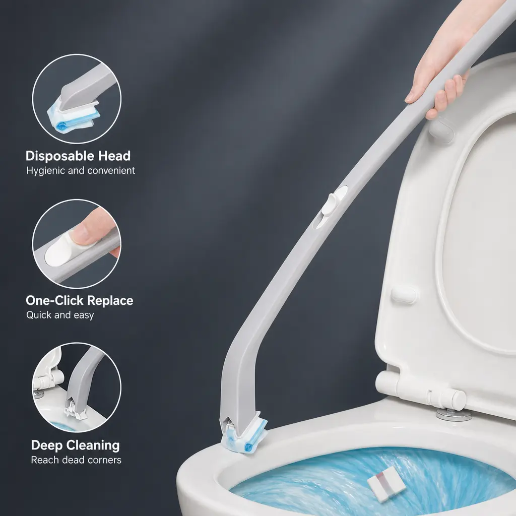 1 Count Disposable Toilet Brush, Replaceable Dissolvable Cleaning Head with Detergent, for Household Bathroom Toilet Regular Deep Cleaning