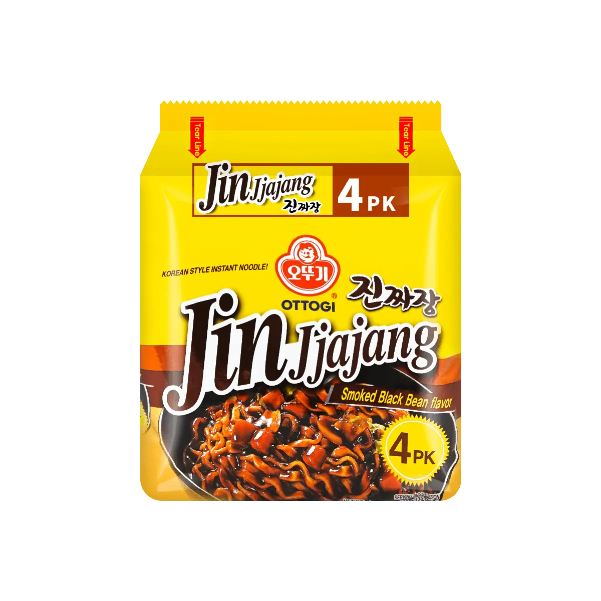 OTTOGI Jin Ramen Korean Instant Noodles - Savory Kimchi Flavor, 4-Pack