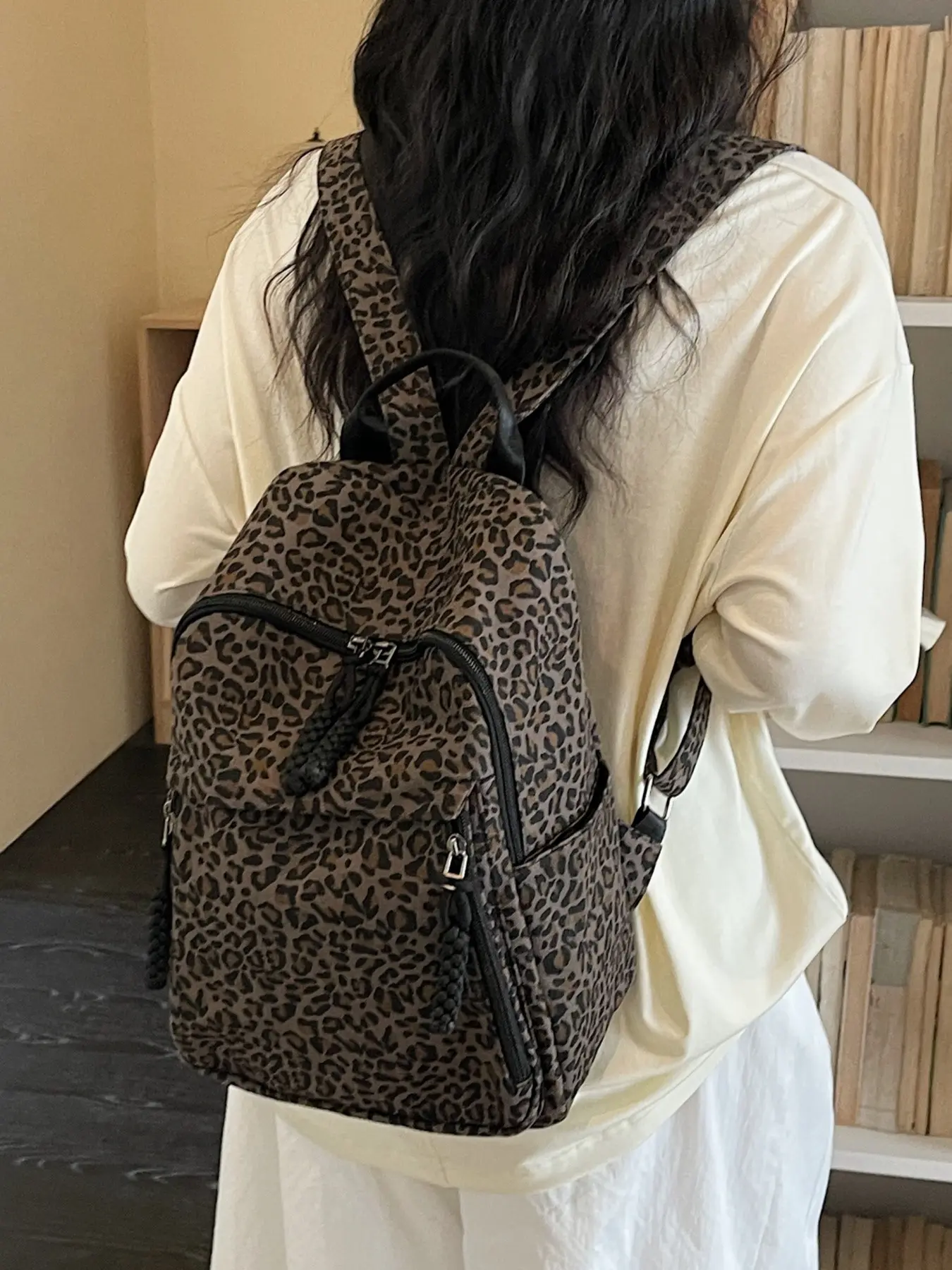 Simple Lightweight Leopard Print Backpack, Large Capacity Student School Bag, Laptop Computer Case, Functional Book Bag, Casual Lightweight Backpack