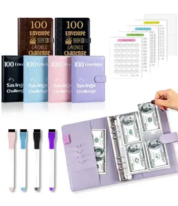 CAGIE 100 Envelopes Money Saving Challenge Binder A5 Budget Binder Cash Envelope Wallet with Password Lock Luxury Leather Organizer for Budget Planning with Reusable Trackers and Erasable Pen for Women Adults Gift