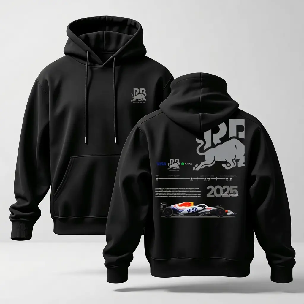 Racing Car Bull Graphic Hoodie Front Back Print Pullover Hooded Sweatshirt Casual Streetwear Race Timeline Top Unisex