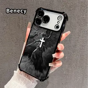 Phone Case for iPhone 17 Pro Max 16 15 Plus Air 14 13 12 11 E Christian Aesthetics Cross Judgement Angel Pattern Four-corner Thickened Anti-drop Protective Silicone Cover Gift