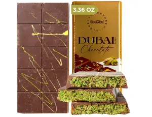 Dubai-Style Mini Chocolate Bar – Milk Chocolate with Kadayif, Tahini & Pistachios, 3.36 oz