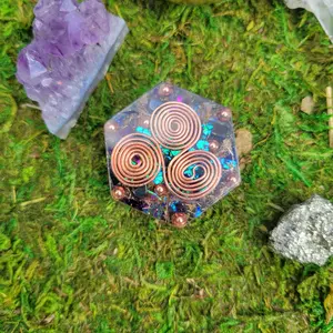 Orgonite Triskelion  hexagon puck with crystal stones