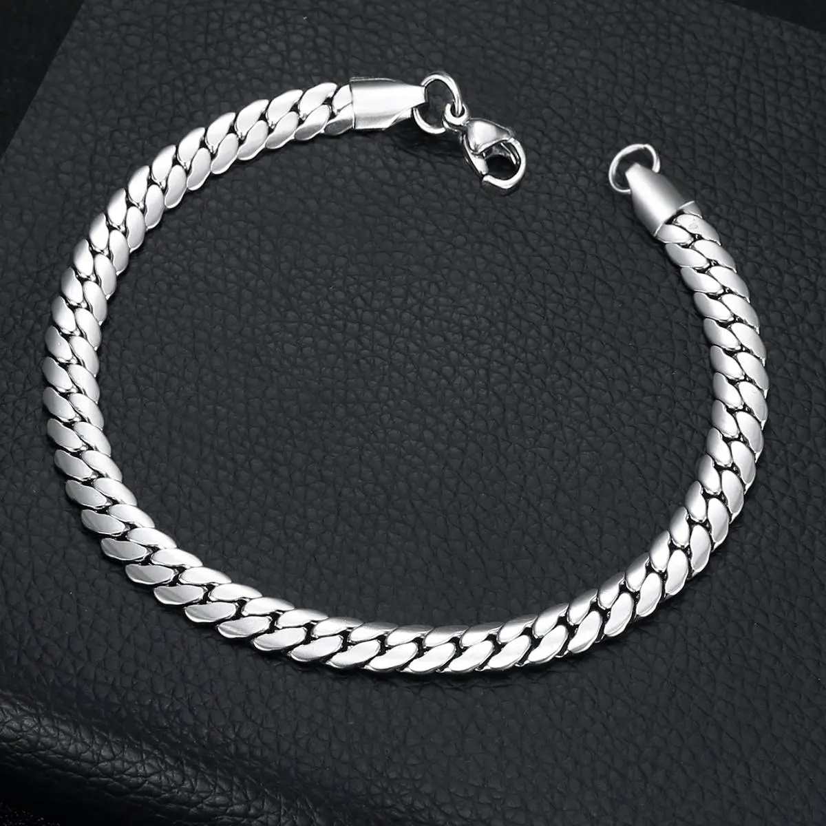 Men's Stainless Steel Cuban Link Stackable Bracelet - Flat, Encrypted Design, Fashionable Simple Style - Hip-Hop Party Jewelry, Ideal Holiday Gift for Friends