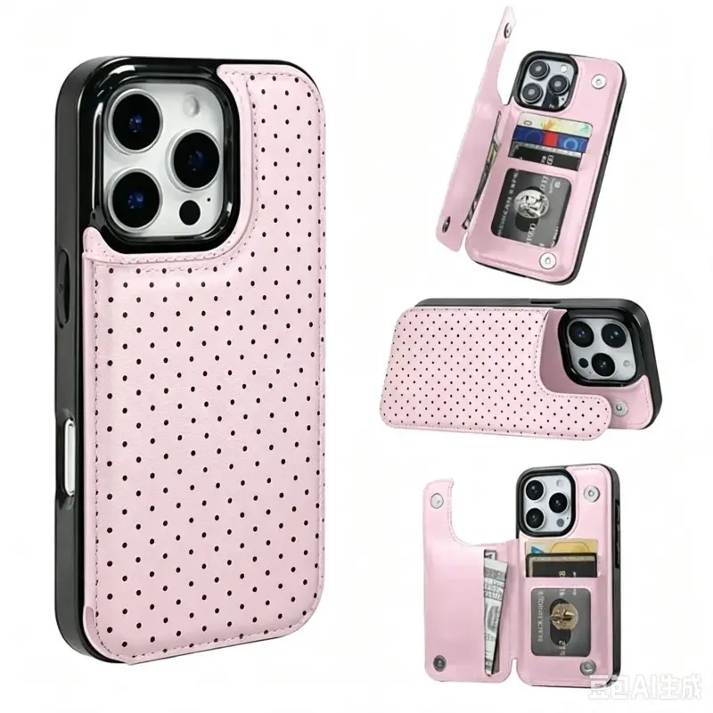 Cute Classic Polka Dot Wallet Phone Case Hidden Card Slot Shockproof Protective Cover for iPhone 16 Pro Max 16 15 Pro 14 Plus 13 12 Pro Max Samsung S22, S23, S24PLUS, S25ULTRA