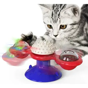 Cat Entertainment Set: Interactive Rotating Disk, Feather Teasers, Tumbler, Windmill Toy - Keeps Cats Active & Engaged