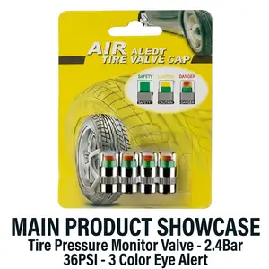 Car Tire Pressure Monitor Valve, tire valve stem caps, car tire caps,tire pressure caps, 2.4Bar 36PSI 3 Color Eye Alert Tire Pressure Monitor Valve Stem Cap for Medium-Sized, Small, Motorbikes, Bicycles