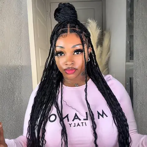 Unisex Blended Human Hair Full Lace Wig - 34in Long and Full Wear & Go Protective Style, Bohemian Boho Braids, Knotless Box Braid, Island Twist, Curly Ends, Beginner Friendly, Scalp-Comfortable, Ready-to-Wear for Spring,Summer