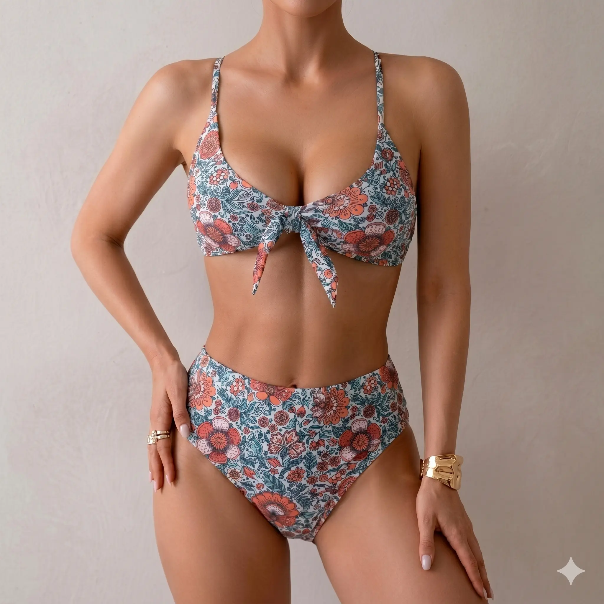 2026 Sexy Triangle Bikini Sets for Women Tummy Control High Waisted Two Piece Swimsuits Push Up Bathing Suits Spring Break Vacation Outfits Dupe halter top brazilian bottoms pool party fashion swimsuit Metal Decor Monokini polka dot cut cheeky Stretch Neo