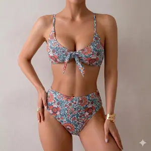 2026 Sexy Triangle Bikini Sets for Women Tummy Control High Waisted Two Piece Swimsuits Push Up Bathing Suits Spring Break Vacation Outfits Dupe halter top brazilian bottoms pool party fashion swimsuit Metal Decor Monokini polka dot cut cheeky Stretch Neo