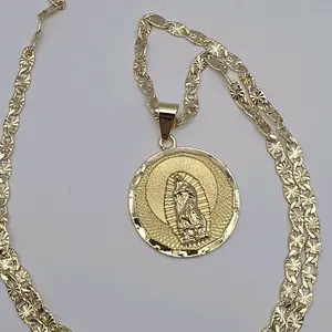 VIRGIN MARY Beautiful Necklace Round Pendant Regular Chain Style 24 Inches Gold-Tone Religious Jewelry