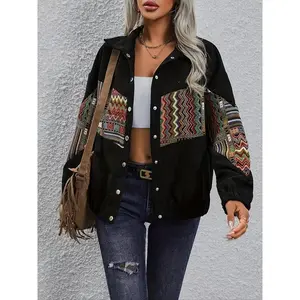 NewPatchwork  Style Long Sleeve Turn-down Collar Casual Jacket for Women Womenswear Coats Can be used with a raincoat