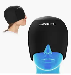 Migraine Relief Cap Ice Head Wrap Headache and Migraine Hat | Headache Relief with Hot/Cold Gel Head Ice Pack with Face and Eye Headache Mask Compress Black