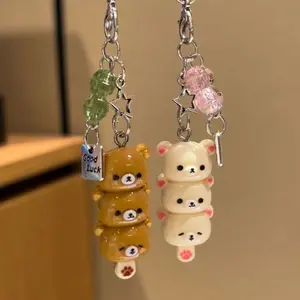 Cute Rilakkuma Keychain Cartoon Bear Brother Sister Mobile Phone Chain Couple Best Friend Accessory Pendant Sugar Coated Haws