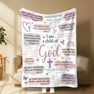 Christian Themed Blanket, Bible Verse Collage Flannel Blanket Soft Cozy Plush Throw Perfect Inspirational Gift for Faith Based Warm Snuggle Blanket for Bedroom Devotional Space Cute Pastel Watercolor Christian Design , Warm Nap Blanket for Home & Office