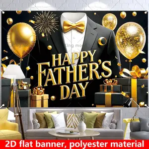 Father’s Day & Dad Party Backdrop – Black Gold Suit Theme Tapestry, Wall Hanging, Photography Background, Polyester HD Print, Restaurant, Event, Celebration Decor