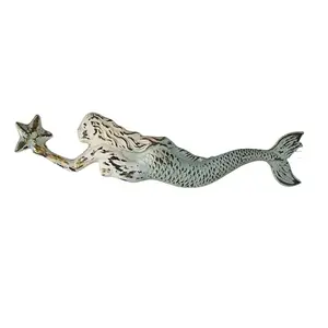 Mermaid Tin Wall Decor - 3 Feet by 9 Inches Aqua and White Mermaid Design with Two Hooks for Easy Hanging Room Decor