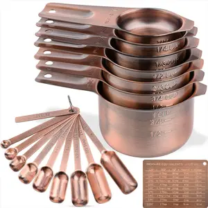 Measuring Cups and Spoons Set, Copper Measuring Cups and Spoons Set for Dry & Liquid, Metric& 7 Stainless Steel MeasureR Cup&9 Spoon Leveler & Measure Enquivalents for Kitchen & Baking