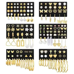 84 Pairs Gold Stud Earrings Set – Multipack with Pearl & Butterfly Designs
