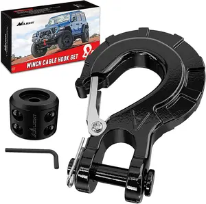 Nilight Forged Steel Winch Hook 3/8" Grade 70 Safety Latch Winch Cable Hook Stopper & Clevis Slip Hook Sets, Included Allen Wrench,Max 35,000 lbs Adjustable Rope
