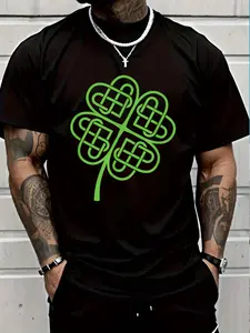 100% Cotton St Patrick's Day Green Lucky Four Leaf Clover Celtic Knot T-Shirt Women's Men's Graphic Tee Crew Neck summer vacation Tops