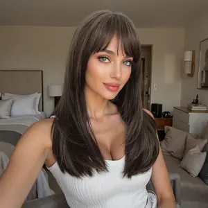 Sierra-DWY Mid-Length Straight Brown Glueless Synthetic Wig for Women 20 Inches