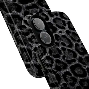 Black Grey Fuzzy Leopard Print Phone Case for iPhone 17 16 15 14 13 12 11 Pro Max XS Max 8 7 Plus | iPhone 17 Pro Max Cases Girls | MagSafe Compatible Tough Shockproof Anti-Yellow Glossy Cover
