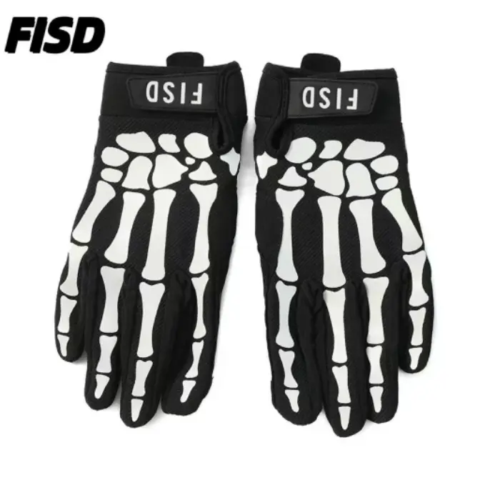 Glow-in-the-Dark Skull Sports Gloves - Biker Protective Gear, All-Seasons Cotton Gloves, Enhanced Visibility for Biking, Cycling Enthusiasts