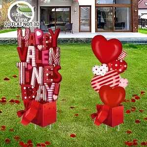 2PCS Valentine's Day Decorative Ground Stakes, Happy Valentine's Day, Heart-Shaped Gift Box Decorative Ground Stakes, Wedding Scene Setup, Candlelight Dinner Atmosphere Enhancement Props, Party Decoration Supplies