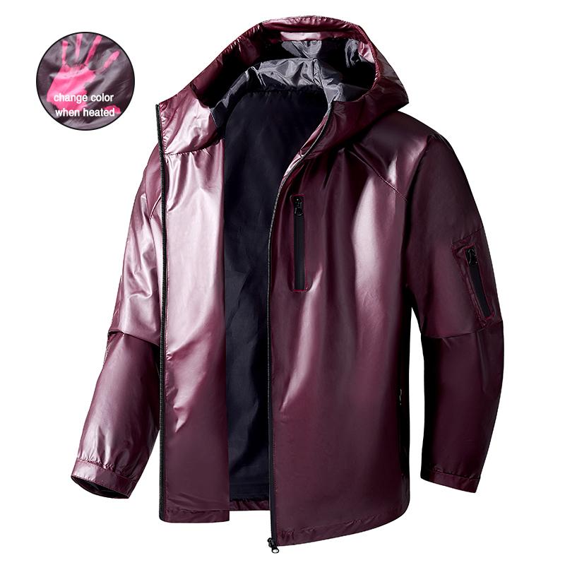 New 2026 Deals Men's Spring Autumn Jacket Photochromic Windproof Fabric Waterproof Rain High Temperature Change Color Coat With Zipper Pockets For Holidays Parties Outdoor Sports