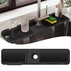 24 Inch Longer Faucet Mat for Kitchen Sink, 5° Slope Fast Self-draining, Kitchen Sink Splash Guard Silicone Sink Faucet Mat Splash Guard Kitchen Sink Area Tidy Splash Faucet Guard Draining Mat